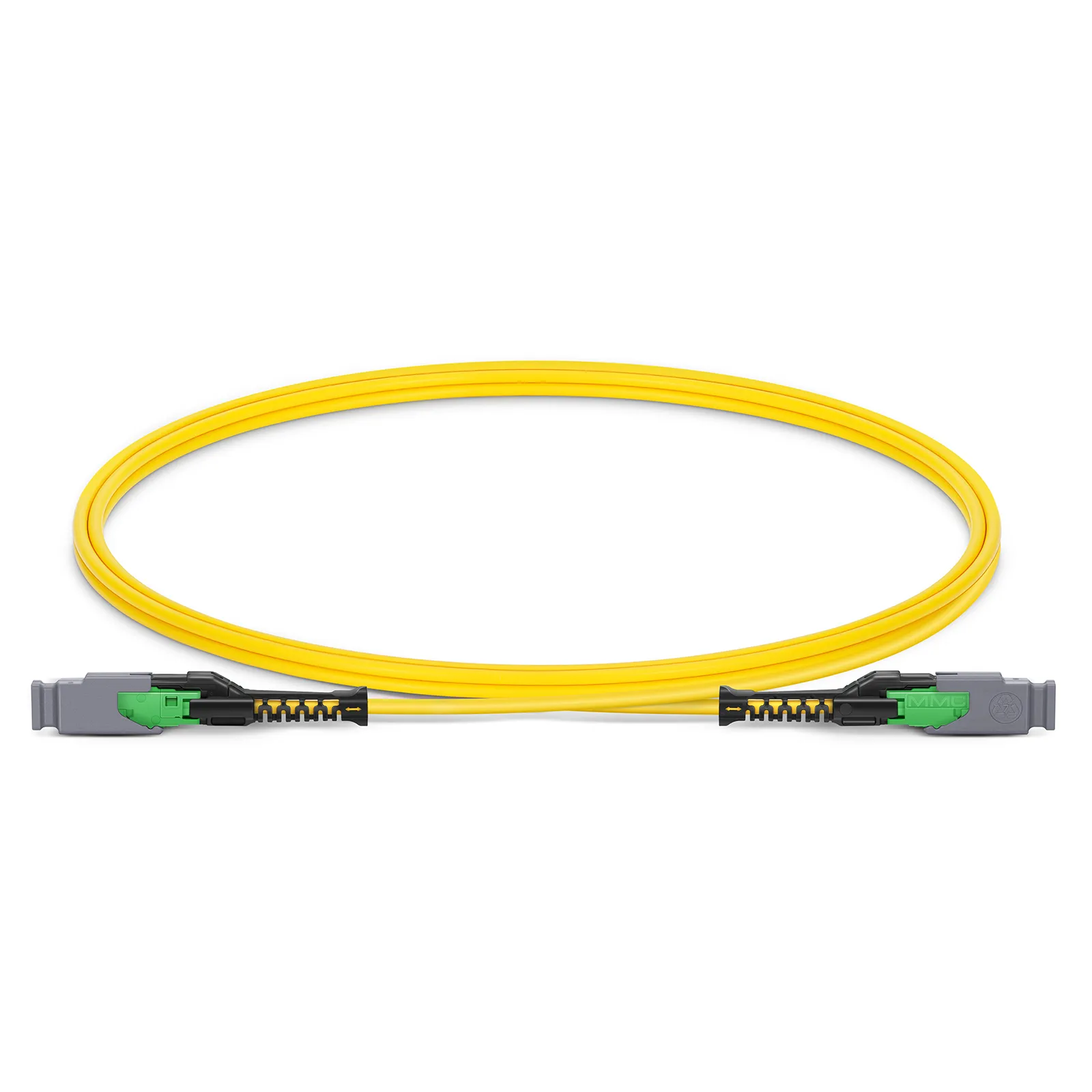 Picture name: 1m (3ft) MMC Jumper, MMC-16 APC (Female) to MMC-16 APC (Female), 16 Fibers, Single Mode (OS2), Plenum (OFNP), 0.35dB Max, Jumper Polarity, Yellow